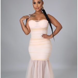 Sheer/cotton blush stretch dresses with zipper.